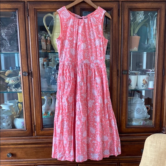 JCREW Factory Tie Neck Vivid Coral & white Floral MIDI Dress With Pockets - Picture 4 of 14